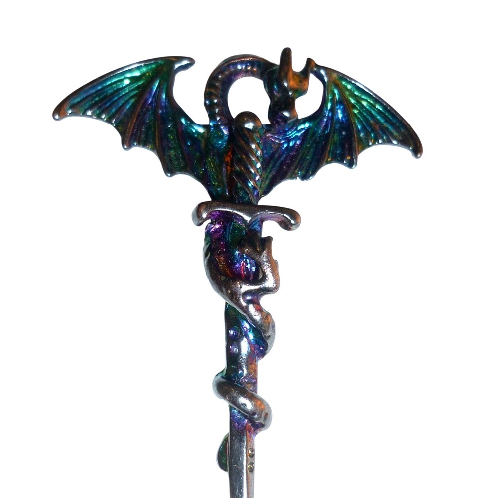 Pewter Dragon Sword Iridescent Pendant Charm Craft Component Jewelry Finding